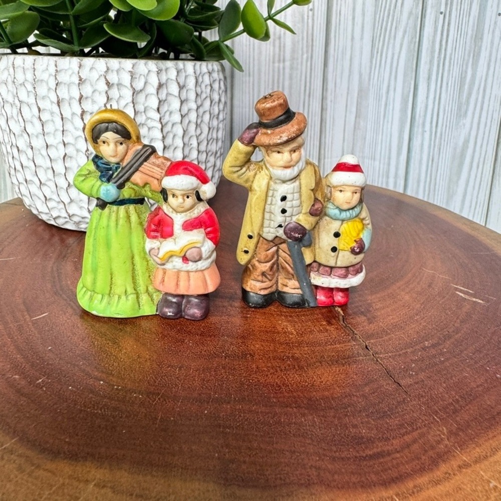 Vintage Christmas Carolers Ceramic Figurines Ornaments Set of 2 Victorian Style